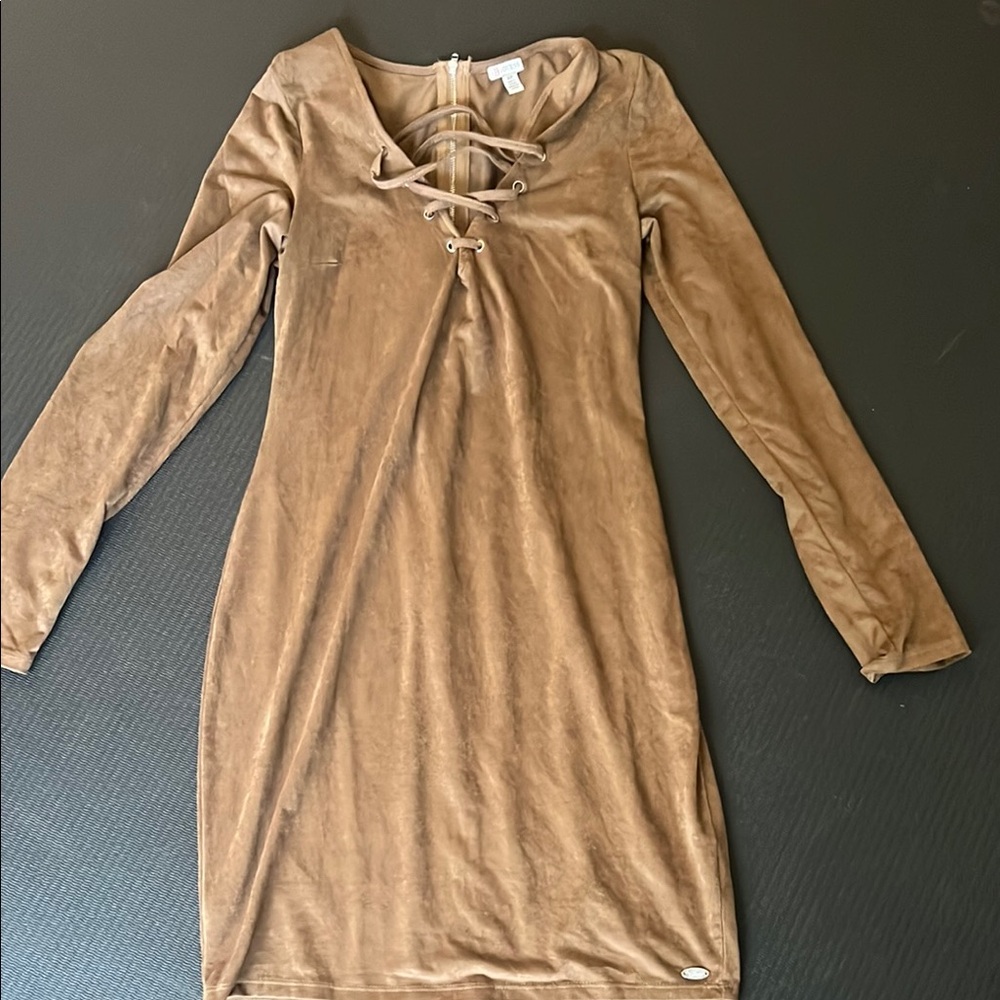 Guess Brown faux suede dress with zipper size small